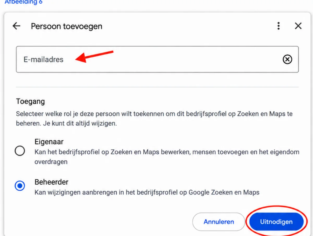 Beheerder toevoegen en e-mailadres invullen